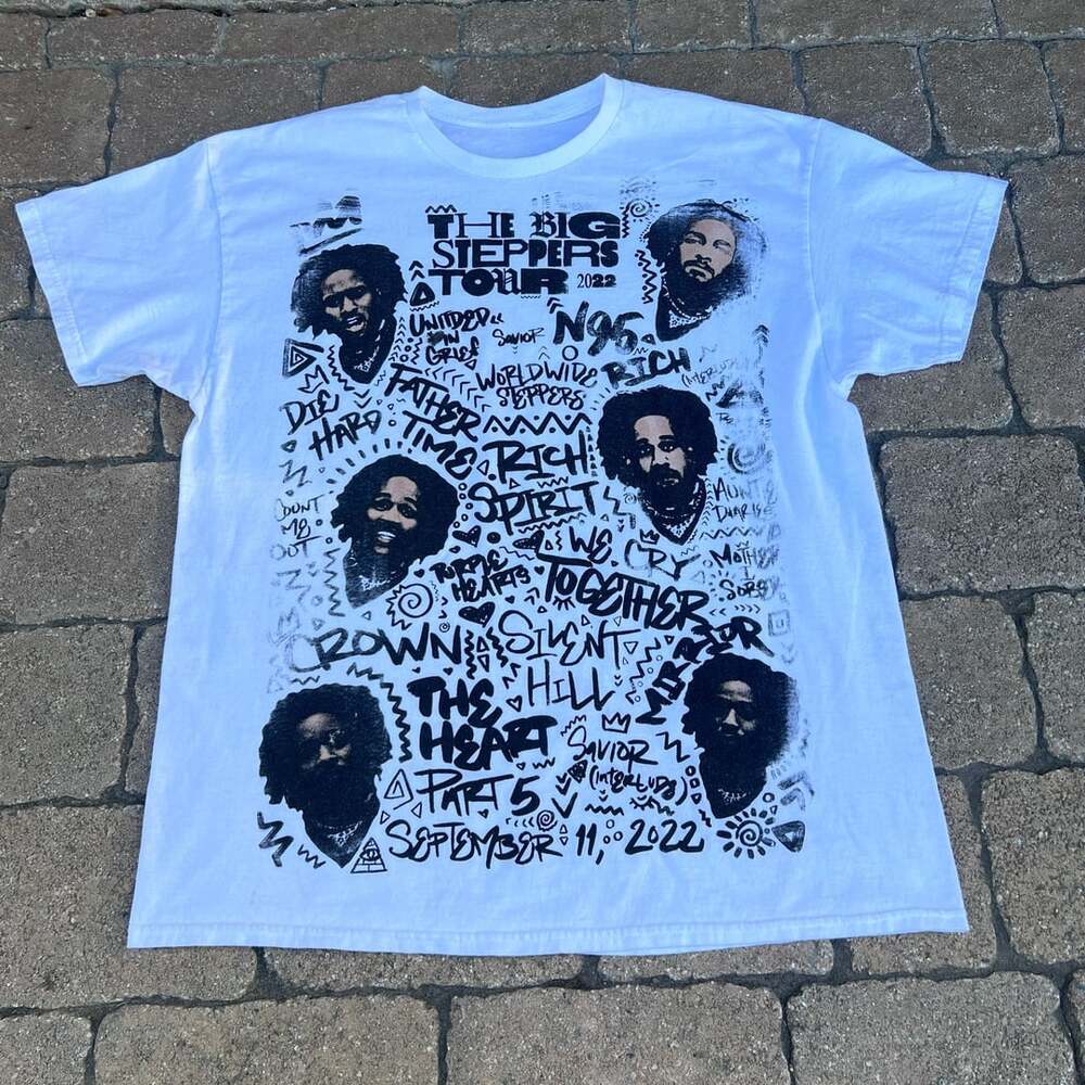 Kendrick Lamar Big Steppers Tour 2022 Graphic T-Shirt White Lot Boot 22” x27”